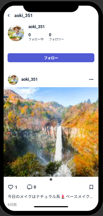 SNSアプリ プロフィール画面