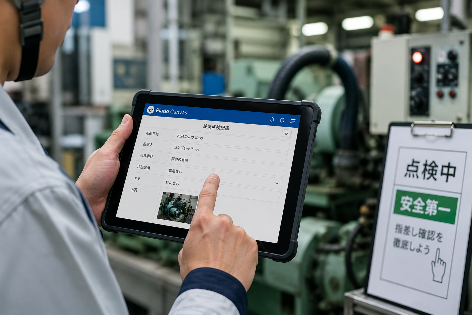 タブレットで現場点検を行う業務アプリ活用イメージ